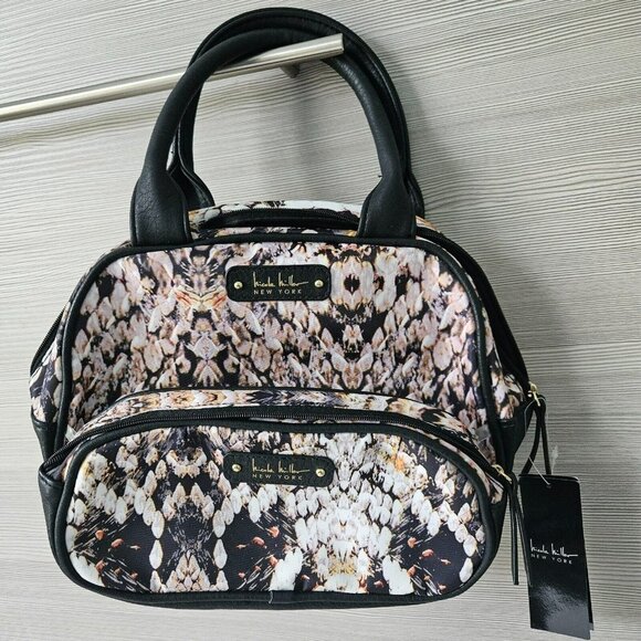 Nicole Miller 2 Bag Cosmetic Toiletry Set Black w Snake Skin NY8015 New W Tag - Picture 1 of 11